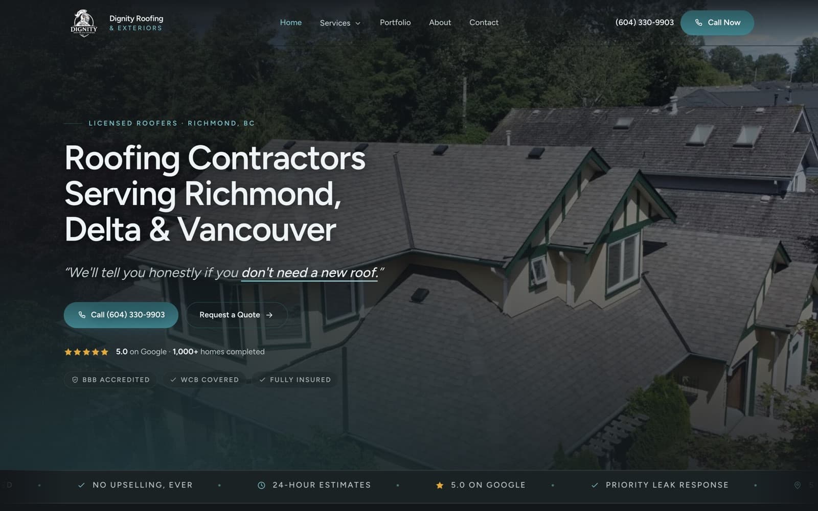 Dignity Roofing homepage screenshot