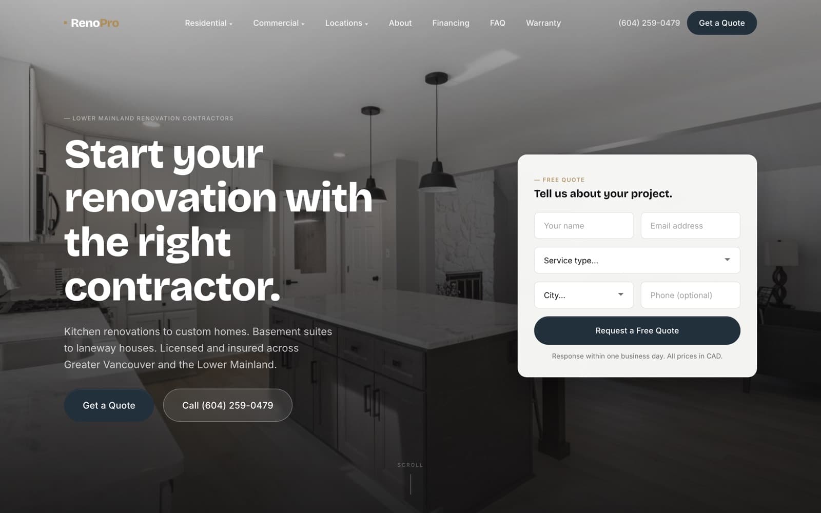 RenoPro Vancouver homepage screenshot