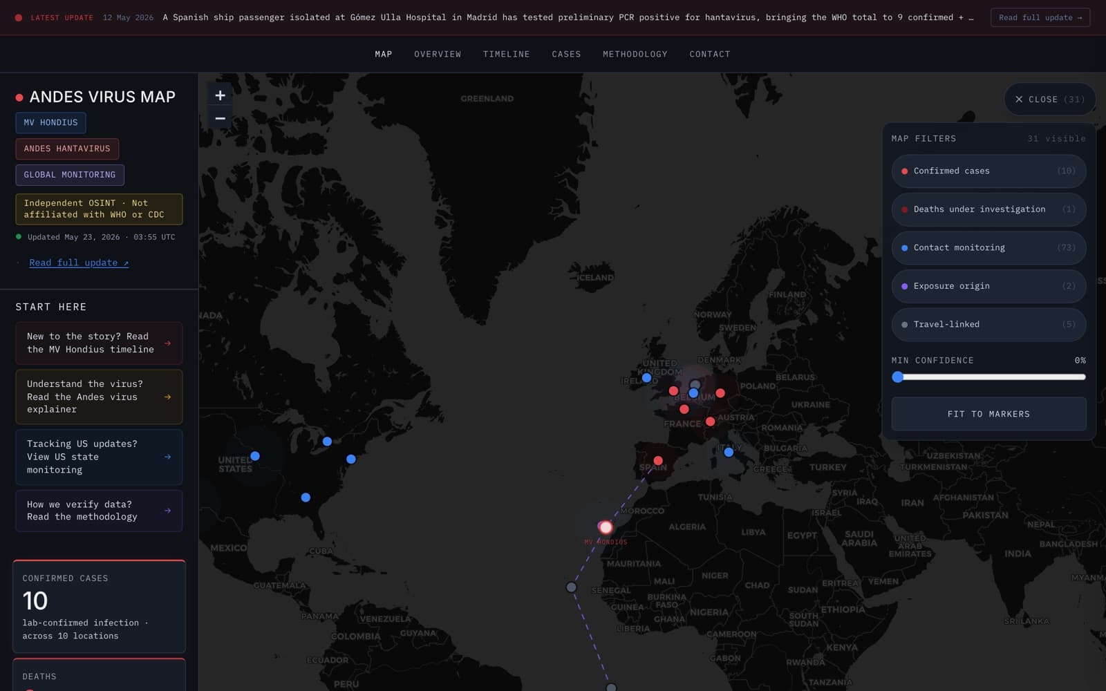 Andes Virus Map homepage screenshot