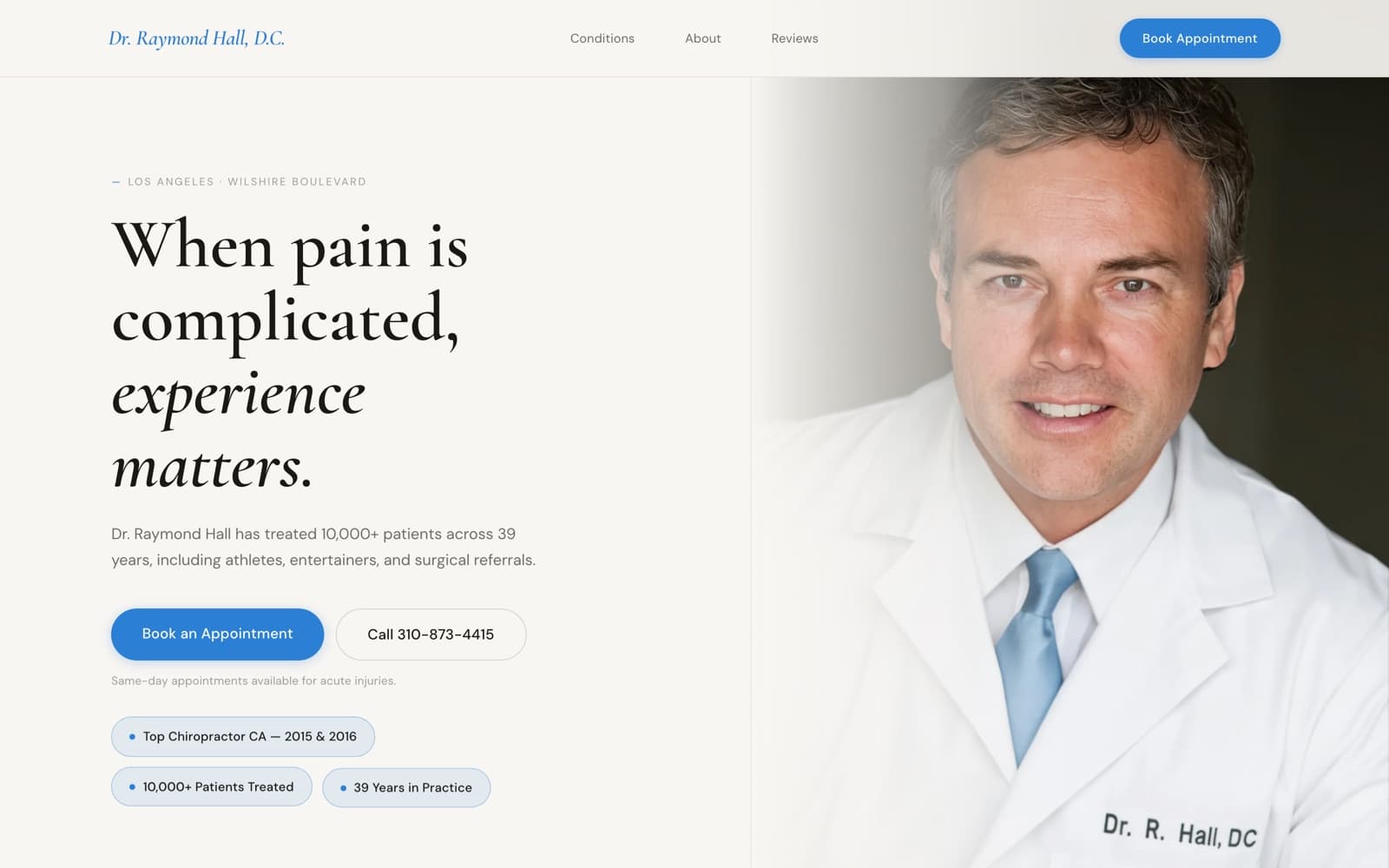 Dr. Raymond Hall, D.C. homepage screenshot